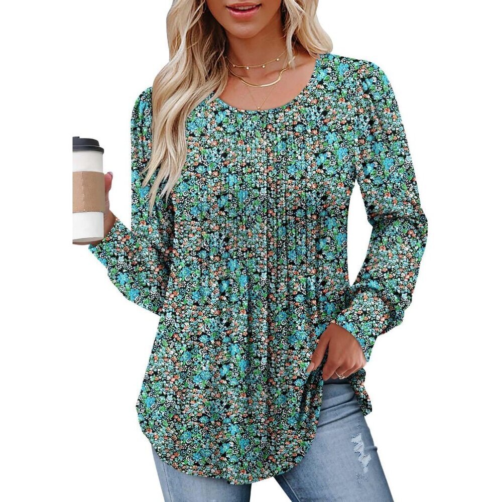 Long Sleeve Women's Shirt Fall Tops Blouse Crewneck Tunic for Leggings - Picture 2 of 5